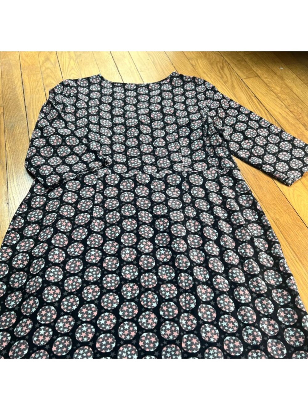 Boden Size 8R Black Pink White Star Polka Dot Ottilie Split Neck A-Line Dress - Picture 16 of 16